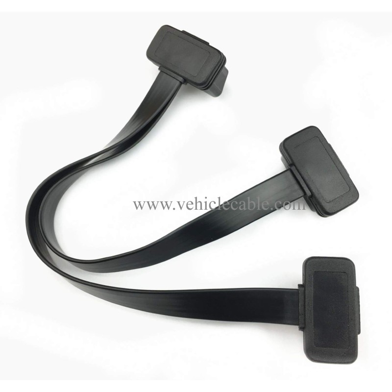 Short Low Profile OBD 2 Connector 26AWG Thick and Safe Male to Dual Female Flexible Splitter Y Cable 16pins 1ft/30cm 