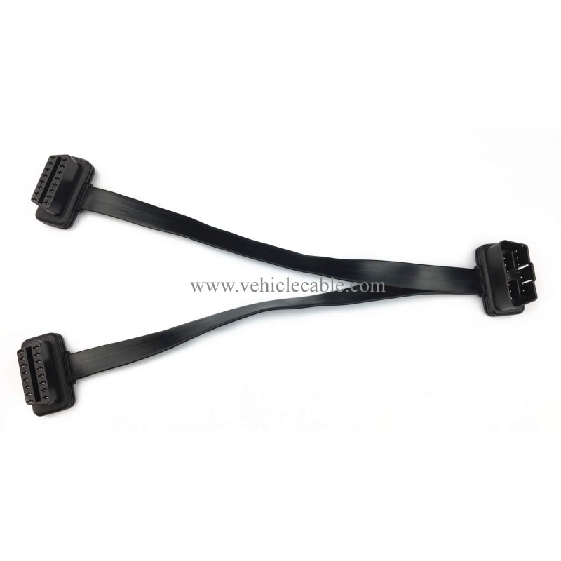 Short Low Profile OBD 2 Connector 26AWG Thick and Safe Male to Dual Female Flexible Splitter Y Cable 16pins 1ft/30cm 