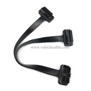 Short Low Profile OBD 2 Connector 26AWG Thick and Safe Male to Dual Female Flexible Splitter Y Cable 16pins 1ft/30cm 