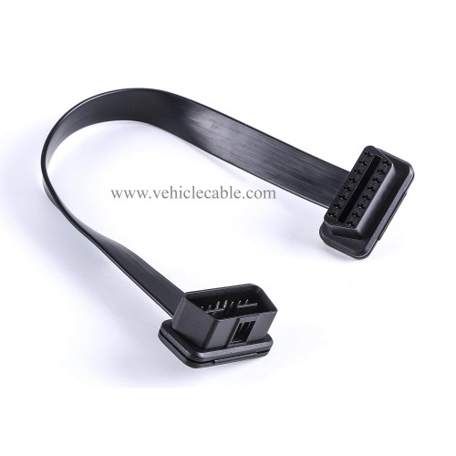 Low Profile OBD 2 OBD ii Male to Female Ribbon Extension Diagnostic Cable 16pins Connected Fully for Scan Tool Code Reader 1ft/30cm