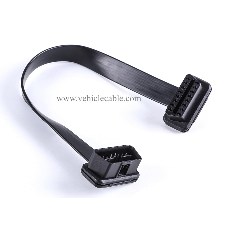 Low Profile OBD 2 OBD ii Male to Female Ribbon Extension Diagnostic Cable 16pins Connected Fully for Scan Tool Code Reader 1ft/30cm 