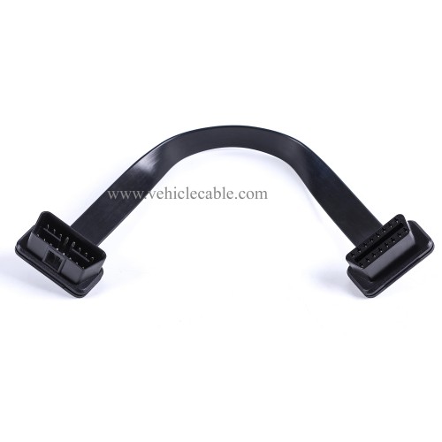 Low Profile OBD 2 OBD ii Male to Female Ribbon Extension Diagnostic Cable 16pins Connected Fully for Scan Tool Code Reader 1ft/30cm