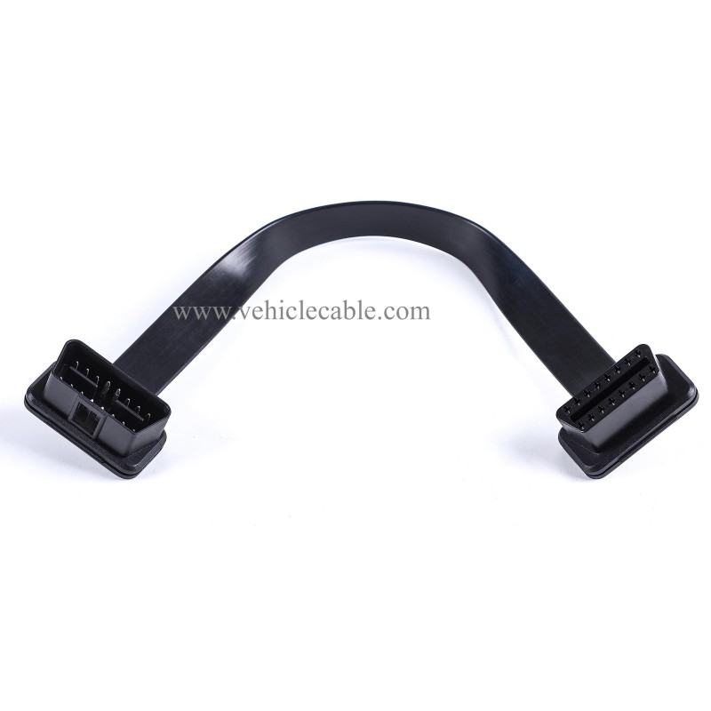 Low Profile OBD 2 OBD ii Male to Female Ribbon Extension Diagnostic Cable 16pins Connected Fully for Scan Tool Code Reader 1ft/30cm 