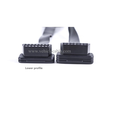 Low Profile OBD 2 OBD ii Male to Female Ribbon Extension Diagnostic Cable 16pins Connected Fully for Scan Tool Code Reader 1ft/30cm