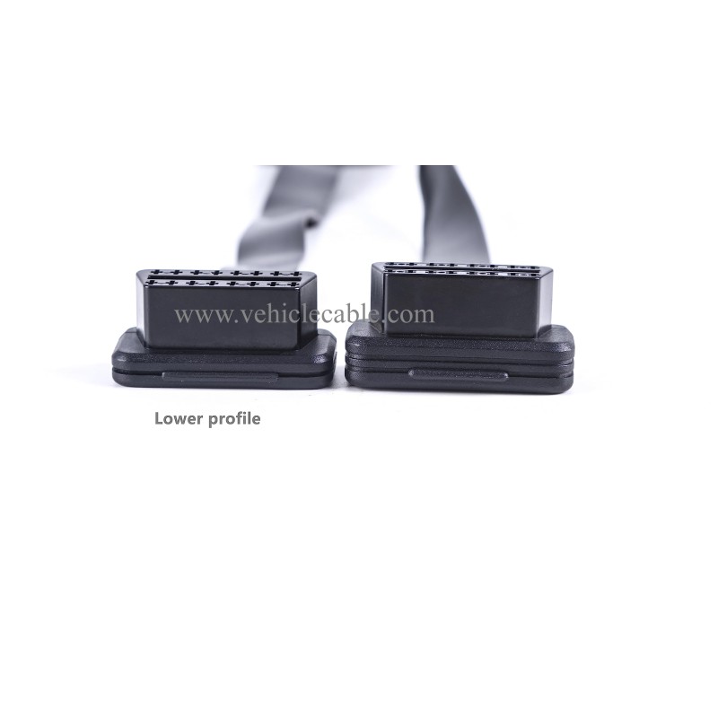 Low Profile OBD 2 OBD ii Male to Female Ribbon Extension Diagnostic Cable 16pins Connected Fully for Scan Tool Code Reader 1ft/30cm 