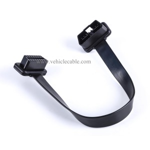 Low Profile OBD 2 OBD ii Male to Female Ribbon Extension Diagnostic Cable 16pins Connected Fully for Scan Tool Code Reader 1ft/30cm 