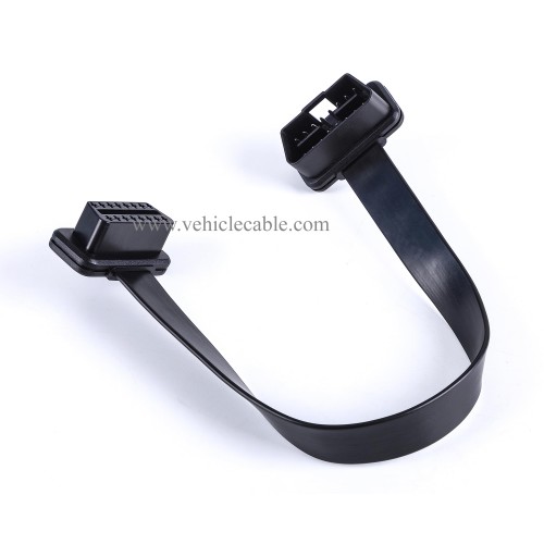 Low Profile OBD 2 OBD ii Male to Female Ribbon Extension Diagnostic Cable 16pins Connected Fully for Scan Tool Code Reader 1ft/30cm