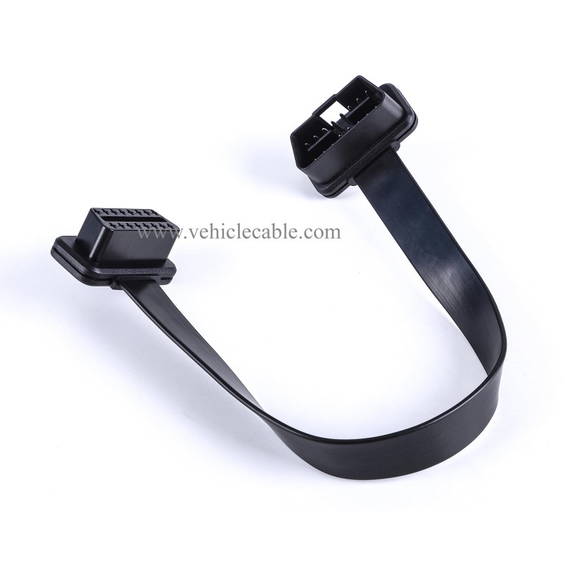 Low Profile OBD 2 OBD ii Male to Female Ribbon Extension Diagnostic Cable 16pins Connected Fully for Scan Tool Code Reader 1ft/30cm 