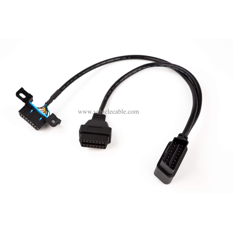 YPP Angled 16pin OBD II Splitter Extension Cable Car Indash Power & Data Cable for GPS Tracker Scan Tool 