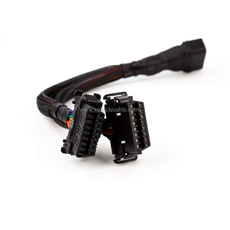 20AWG Thick Universal OBD ii Cable Split Y Cable 1 Male to Dual Female Indash Cable for Code Reader & GPS 