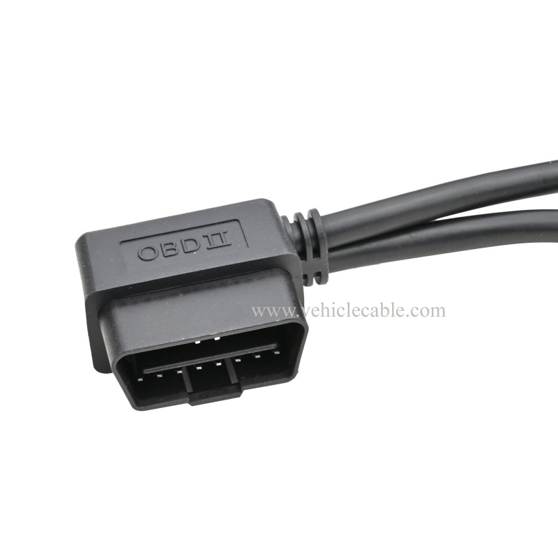 OLLGEN 50cm 20" Right Angle OBD2 OBD II Full 16 Pin Male Y Open Splitter Connector, J1962 Male to 2 Female Thick Wire Cable Adapter Extension Cord for GPS Tracker 