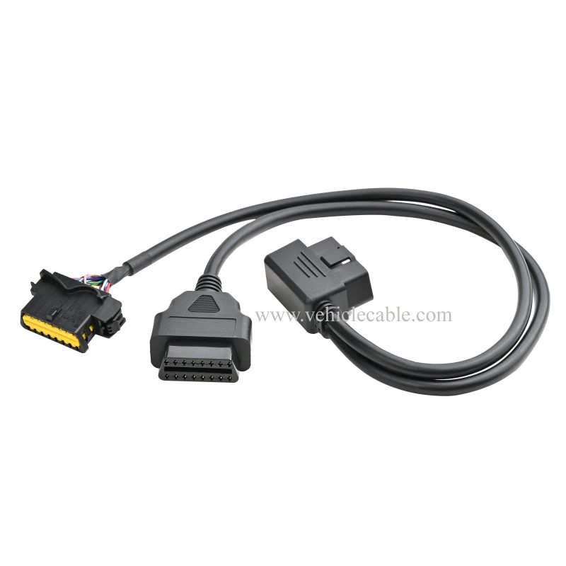 OLLGEN 50cm 20" Right Angle OBD2 OBD II Full 16 Pin Male Y Open Splitter Connector, J1962 Male to 2 Female Thick Wire Cable Adapter Extension Cord for GPS Tracker 