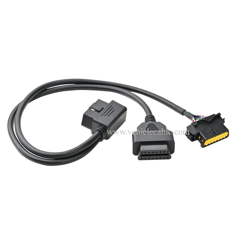 OLLGEN 50cm 20" Right Angle OBD2 OBD II Full 16 Pin Male Y Open Splitter Connector, J1962 Male to 2 Female Thick Wire Cable Adapter Extension Cord for GPS Tracker 
