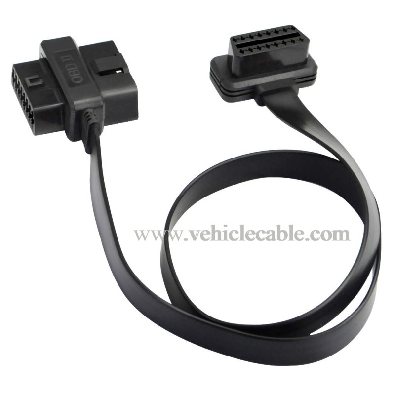OLLGEN 60cm/2ft Ultra Slim Flat Ribbon 16 Pin Female to Male/Female OBD OBDII OBD2 Extension Cable Car Diagnostic Extender Connector Adapter 