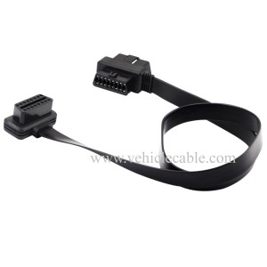 OLLGEN 60cm/2ft Ultra Slim Flat Ribbon 16 Pin Female to Male/Female OBD OBDII OBD2 Extension Cable Car Diagnostic Extender Connector Adapter 
