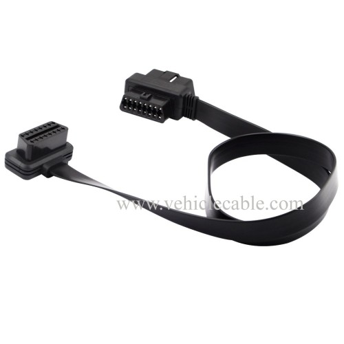 OLLGEN 60cm/2ft Ultra Slim Flat Ribbon 16 Pin Female to Male/Female OBD OBDII OBD2 Extension Cable Car Diagnostic Extender Connector Adapter