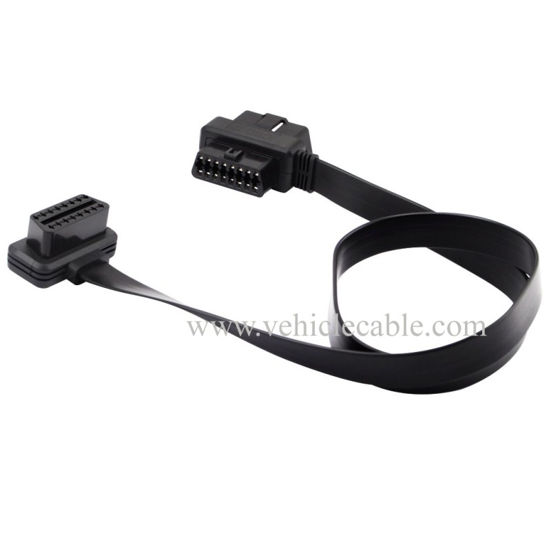 OLLGEN 60cm/2ft Ultra Slim Flat Ribbon 16 Pin Female to Male/Female OBD OBDII OBD2 Extension Cable Car Diagnostic Extender Connector Adapter 