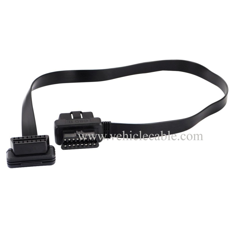 OLLGEN 60cm/2ft Ultra Slim Flat Ribbon 16 Pin Female to Male/Female OBD OBDII OBD2 Extension Cable Car Diagnostic Extender Connector Adapter 
