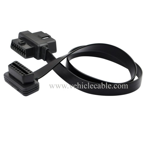 OLLGEN 60cm/2ft Ultra Slim Flat Ribbon 16 Pin Female to Male/Female OBD OBDII OBD2 Extension Cable Car Diagnostic Extender Connector Adapter