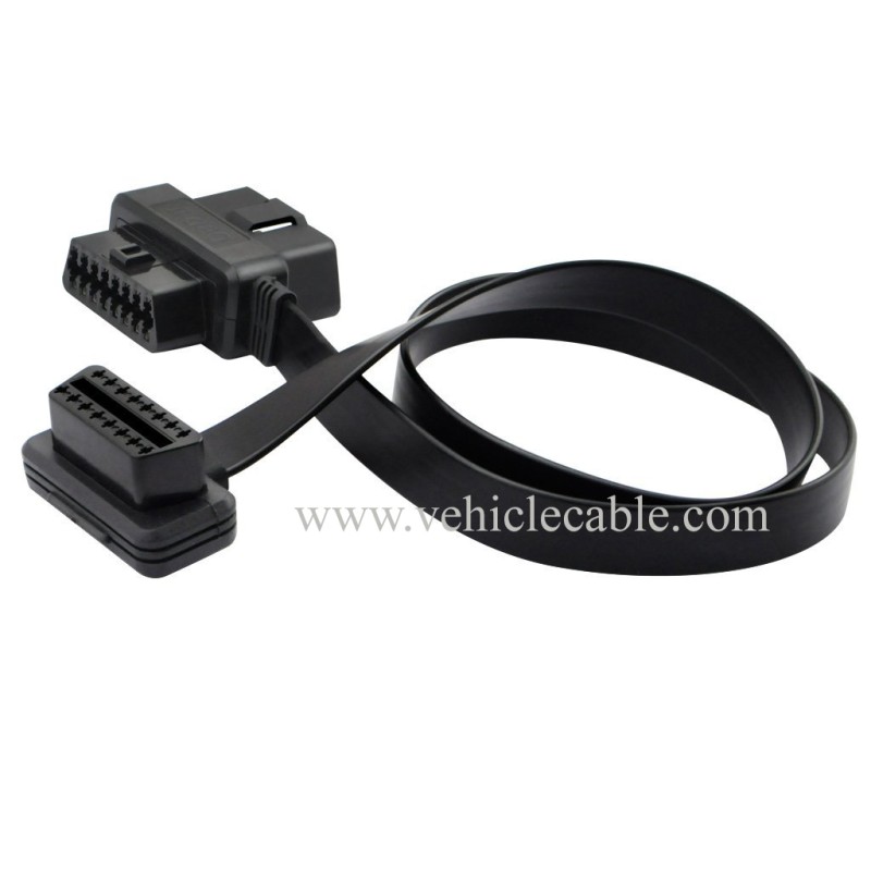 OLLGEN 60cm/2ft Ultra Slim Flat Ribbon 16 Pin Female to Male/Female OBD OBDII OBD2 Extension Cable Car Diagnostic Extender Connector Adapter 