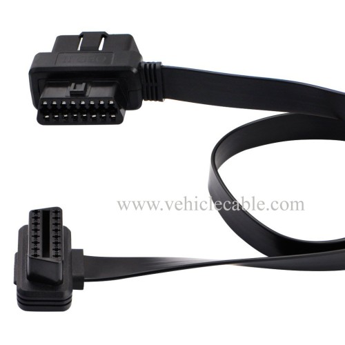 OLLGEN 60cm/2ft Ultra Slim Flat Ribbon 16 Pin Female to Male/Female OBD OBDII OBD2 Extension Cable Car Diagnostic Extender Connector Adapter
