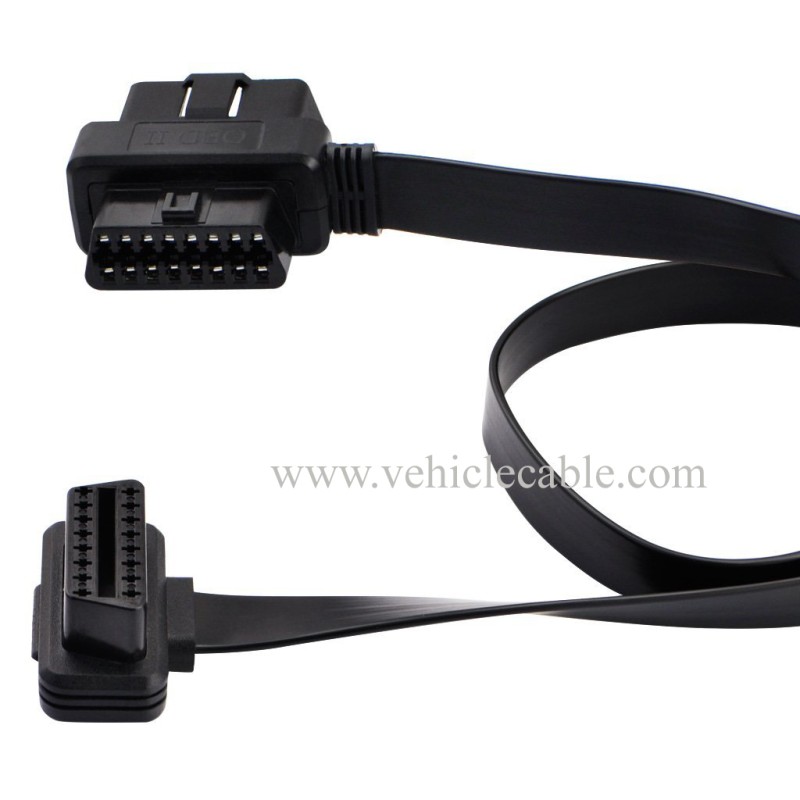 OLLGEN 60cm/2ft Ultra Slim Flat Ribbon 16 Pin Female to Male/Female OBD OBDII OBD2 Extension Cable Car Diagnostic Extender Connector Adapter 