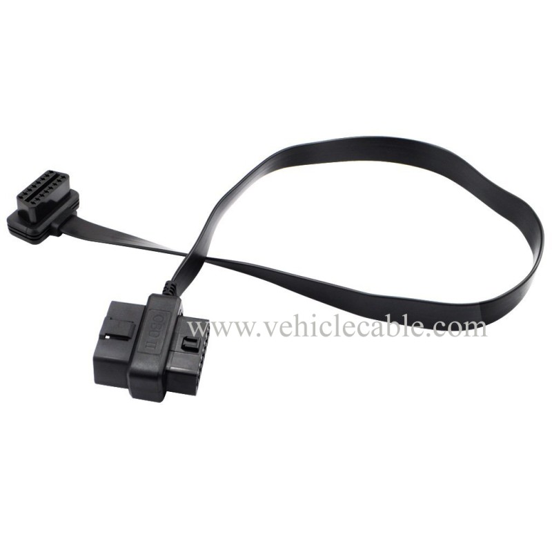 OLLGEN 60cm/2ft Ultra Slim Flat Ribbon 16 Pin Female to Male/Female OBD OBDII OBD2 Extension Cable Car Diagnostic Extender Connector Adapter 