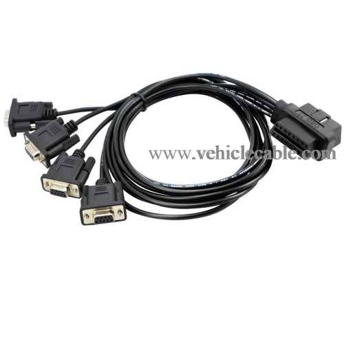 OLLGEN 2.1M 6.9ft 1 OBD Male Interface to DB9 Serial RS232 4 Female Port OBD2 OBDII 16 Pin OBD Cable Adapter Diagnostic Extension Cord Connector (OBD Male/Female Port to DB9 Cable)