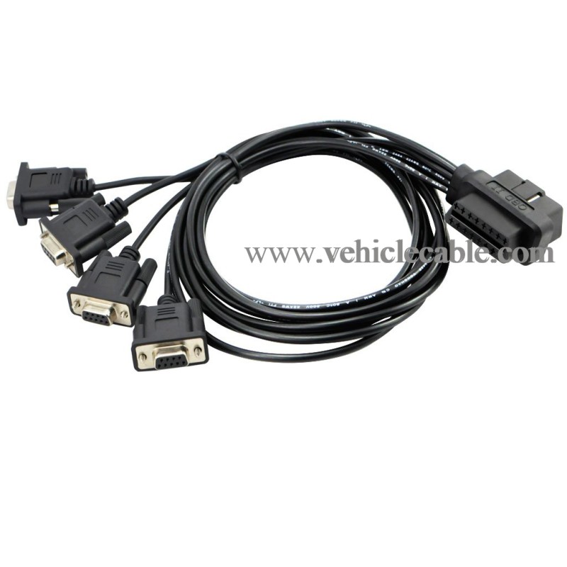 OLLGEN 2.1M 6.9ft 1 OBD Male Interface to DB9 Serial RS232 4 Female Port OBD2 OBDII 16 Pin OBD Cable Adapter Diagnostic Extension Cord Connector (OBD Male/Female Port to DB9 Cable)