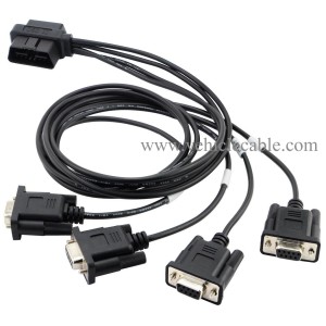 OLLGEN 2.1M 6.9ft 1 OBD Male Interface to DB9 Serial RS232 4 Female Port OBD2 OBDII 16 Pin OBD Cable Adapter Diagnostic Extension Cord Connector (OBD Male/Female Port to DB9 Cable) 
