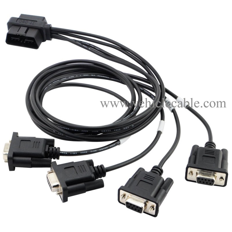 OLLGEN 2.1M 6.9ft 1 OBD Male Interface to DB9 Serial RS232 4 Female Port OBD2 OBDII 16 Pin OBD Cable Adapter Diagnostic Extension Cord Connector (OBD Male/Female Port to DB9 Cable) 