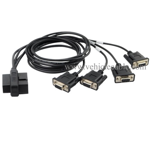 OLLGEN 2.1M 6.9ft 1 OBD Male Interface to DB9 Serial RS232 4 Female Port OBD2 OBDII 16 Pin OBD Cable Adapter Diagnostic Extension Cord Connector (OBD Male/Female Port to DB9 Cable)