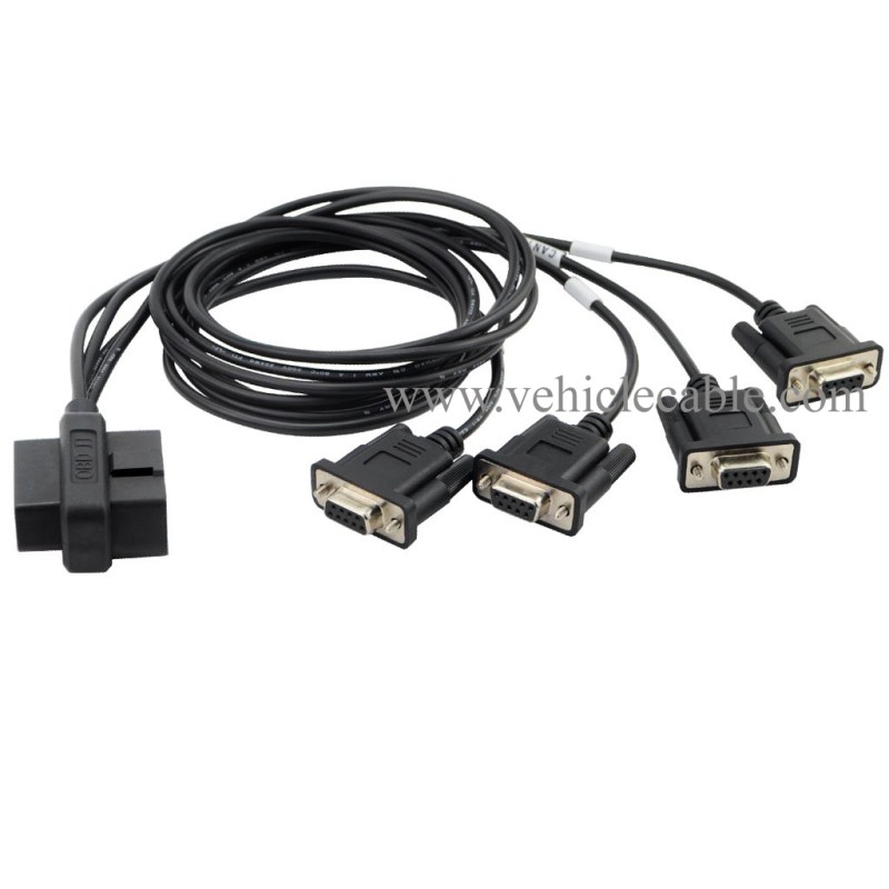 OLLGEN 2.1M 6.9ft 1 OBD Male Interface to DB9 Serial RS232 4 Female Port OBD2 OBDII 16 Pin OBD Cable Adapter Diagnostic Extension Cord Connector (OBD Male/Female Port to DB9 Cable) 