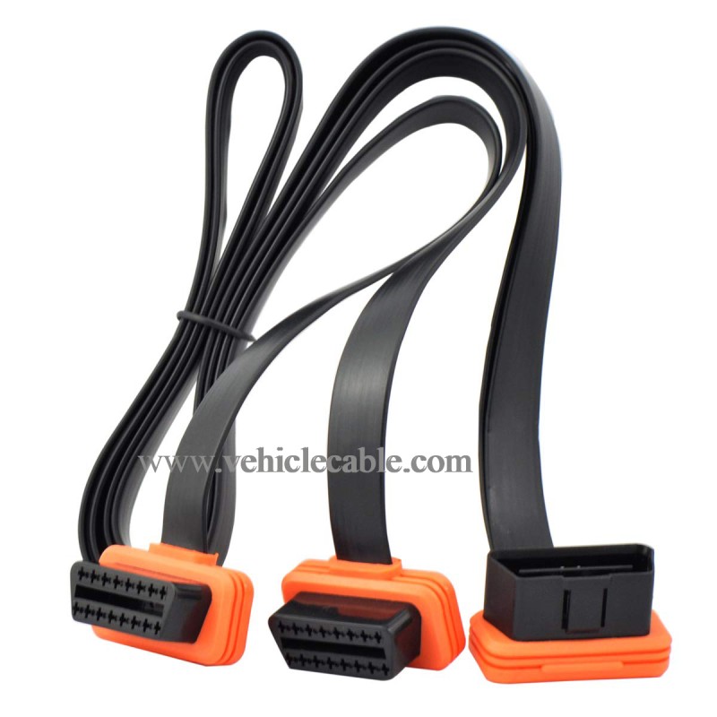 OLLGEN 3.3 Feet 1M 39" OBD II OBD2 16 Pin Ultra Flat Low Profile 1 Male Splitter to 2 Female Extension Cable Car Diagnostic Extender Cord Adapter