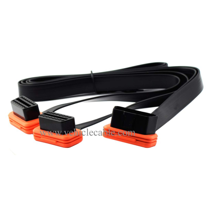 OLLGEN 3.3 Feet 1M 39" OBD II OBD2 16 Pin Ultra Flat Low Profile 1 Male Splitter to 2 Female Extension Cable Car Diagnostic Extender Cord Adapter 