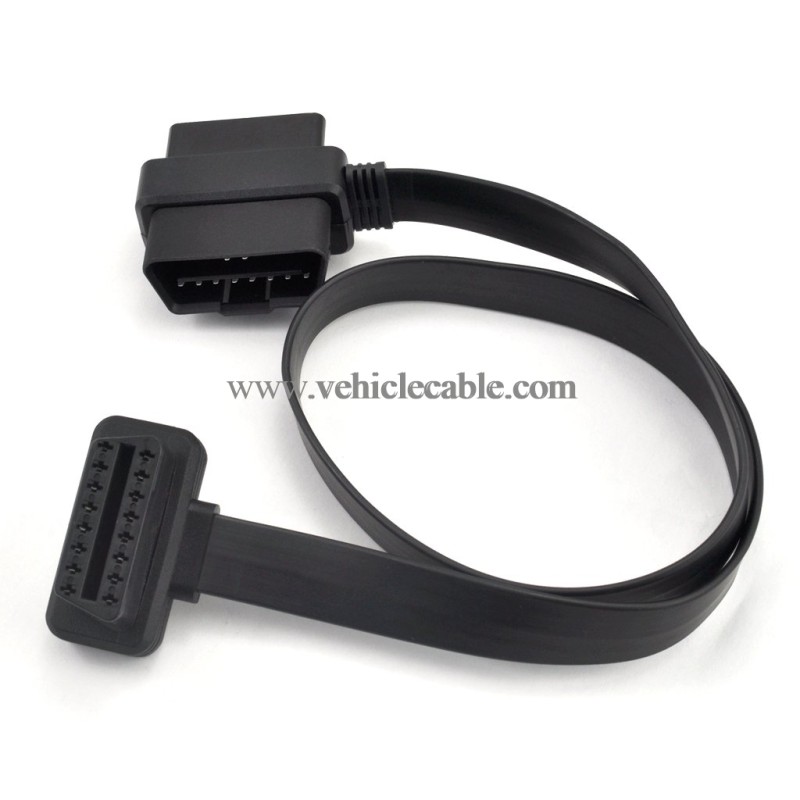 OLLGEN 20 inch/50 cm OBD2 Splitter Cable OBD-II 16 Pin Female to Male/Female Extension Connector Flat Cable Car Diagnostic System Cord Black 