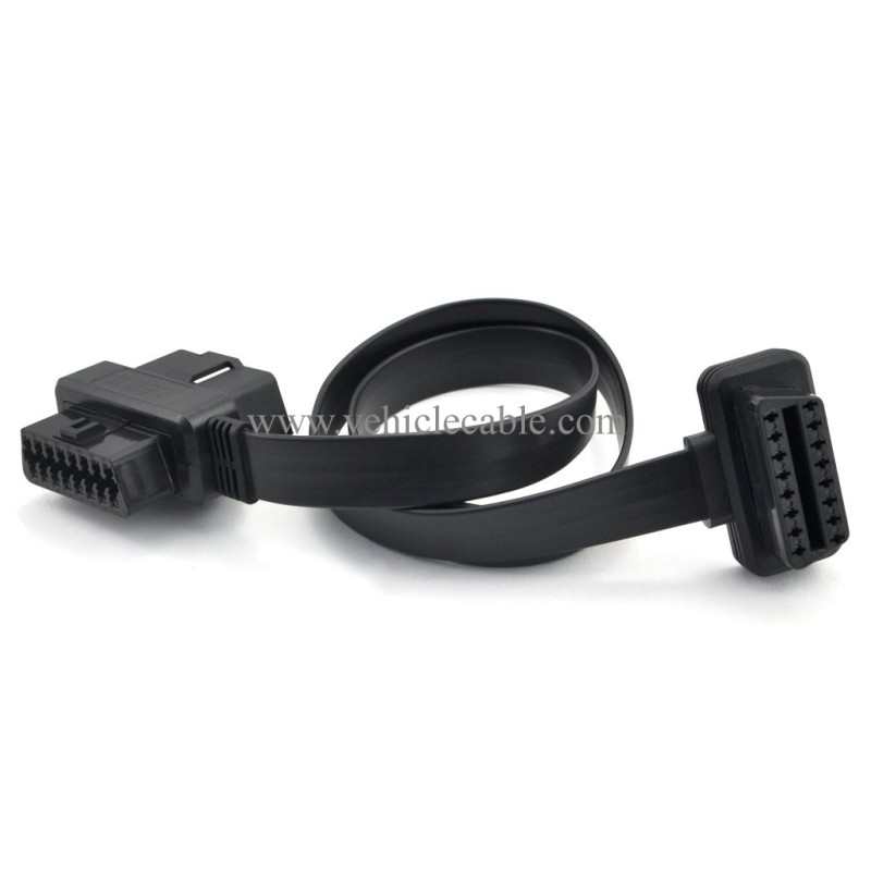 OLLGEN 20 inch/50 cm OBD2 Splitter Cable OBD-II 16 Pin Female to Male/Female Extension Connector Flat Cable Car Diagnostic System Cord Black 