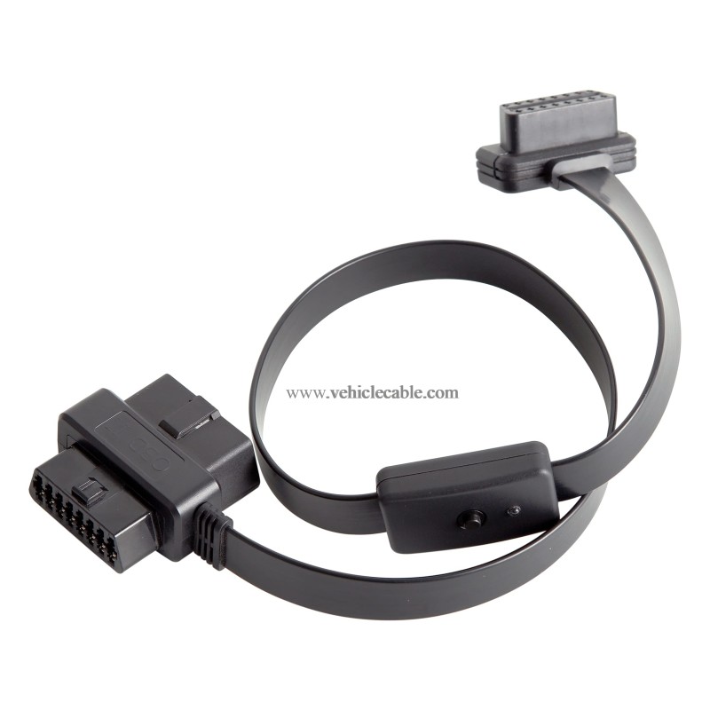 OLLGEN 60cm 2ft OBD II OBD2 16 Pin Car Diagnostic Splitter Cord Female to Male/Female Extension Cable Adapter with Power Switch 