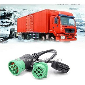 LEIMO 9 Pin to OBD2 Interface Truck Y-j1939 obd2 Cable Adapter OBDII Y Splitter Truck GPS 16Pin Male to Female J1939 Diagnostic Scanner Cable Adapter Green Deutsch Connector 
