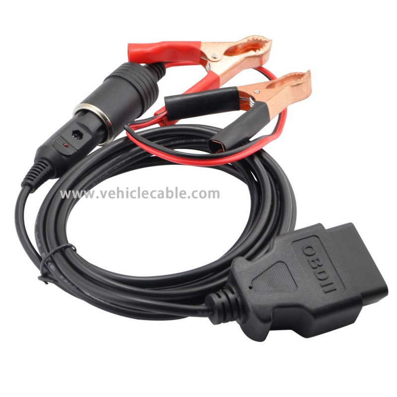 OLLGEN 3M/10ft OBD II Vehicle ECU Emergency Power Supply Cable Memory Saver with Alligator Clip-On 12V Car Battery Cigarette Lighter Power Socket Extension Cable 