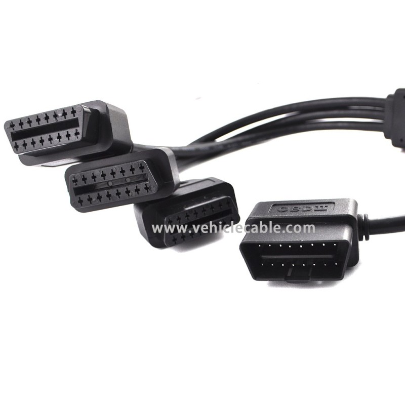 OLLGEN OBD2 Splitter Cable,OBD-II Extension Cable,1 Male to 3 Female Car Diagnostic Extender Cord Adapter,16 Pin Right Angle,1.6ft/50cm 