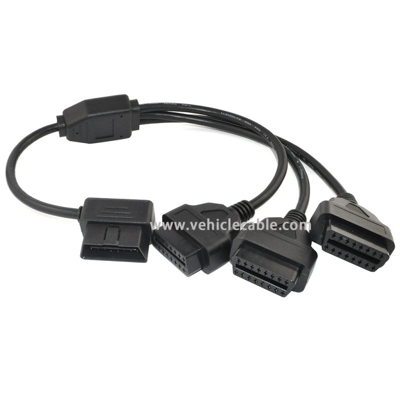 OLLGEN OBD2 Splitter Cable,OBD-II Extension Cable,1 Male to 3 Female Car Diagnostic Extender Cord Adapter,16 Pin Right Angle,1.6ft/50cm 