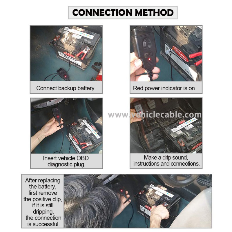 OLLGEN Electric Car Battery Replacing Tool Helper Auto Computer Power-Off Memory Cable Car ECU Memory Saver OBD Battery Replacemnt Kit 